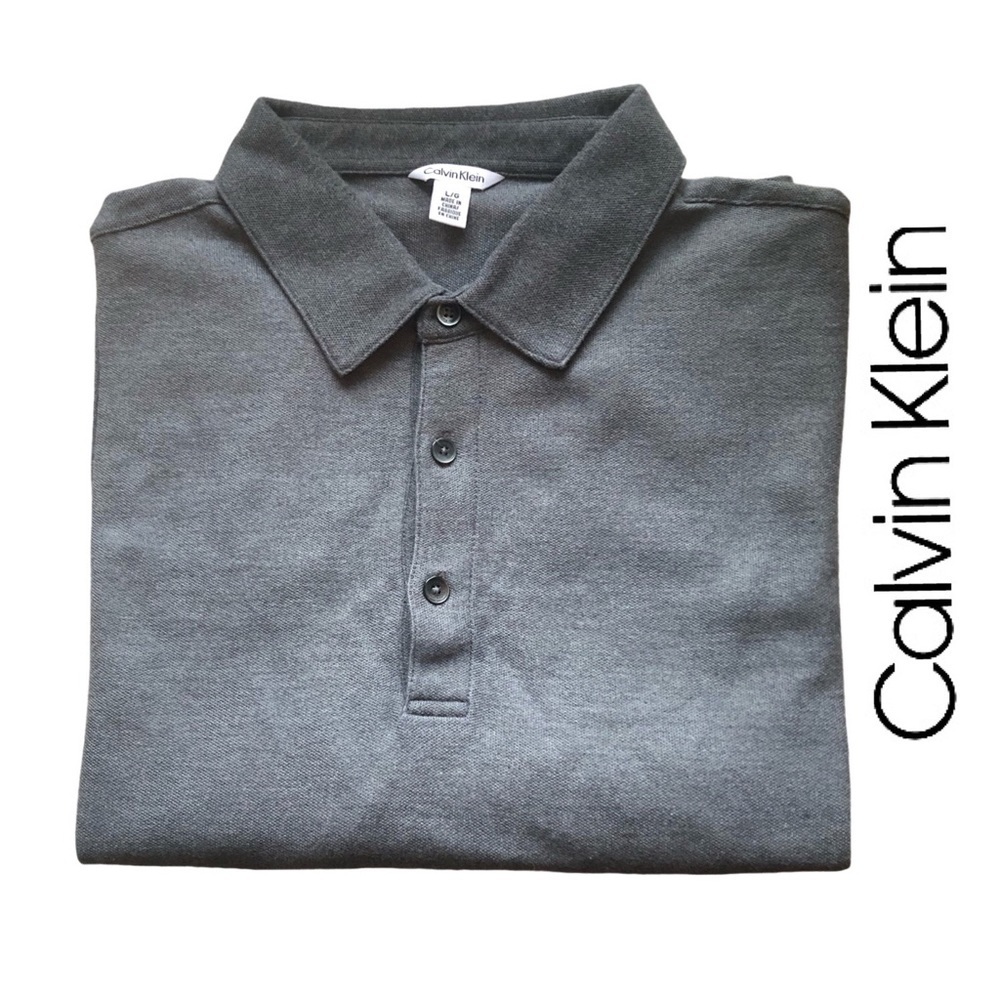 Calvin Klein Colour-blocked Short Sleeve Polo - Size L, Grey/Black